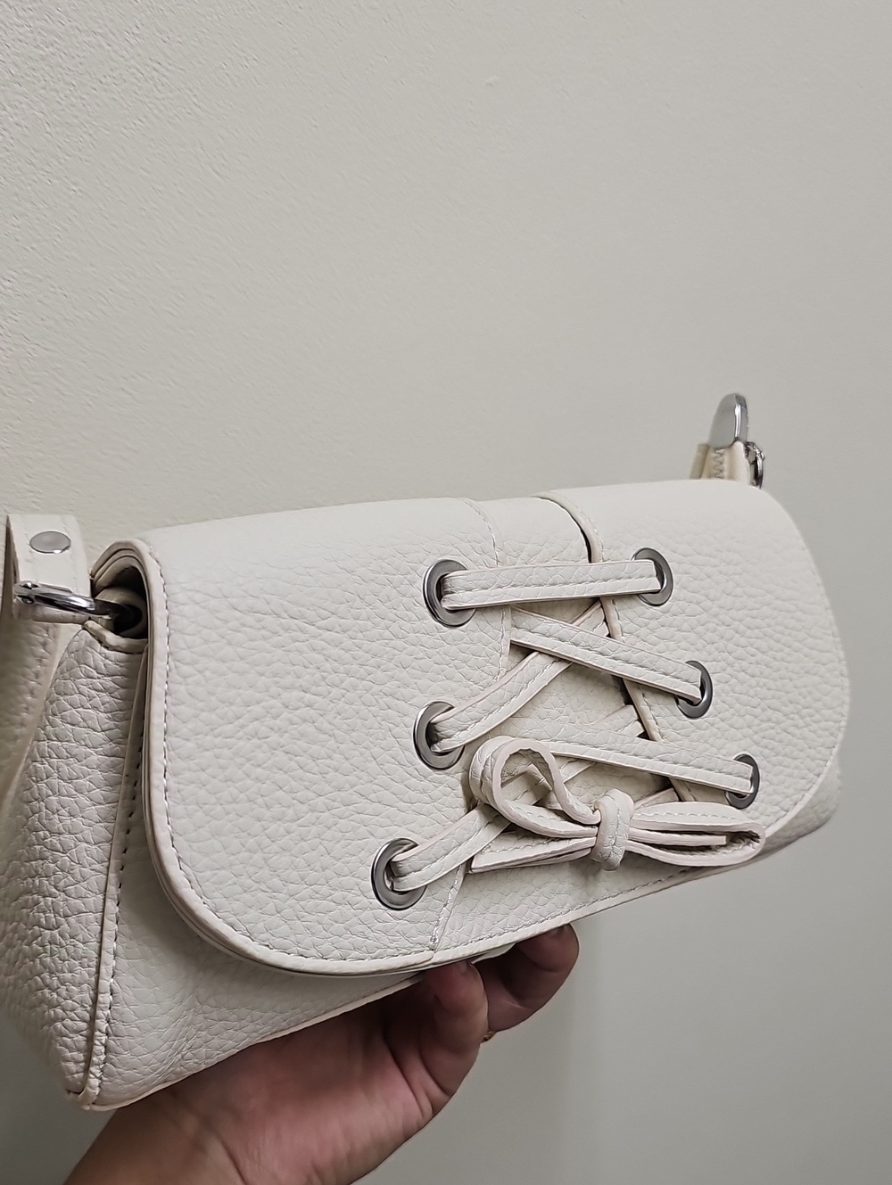 White Lace-Front Leather Crossbody Bag